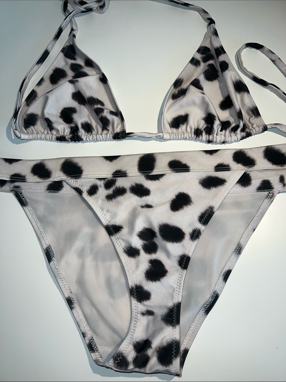 Dalmatian Print Triangle Bikini Set - White & Black